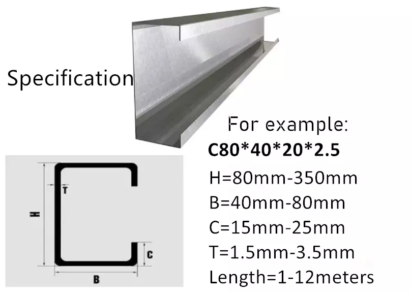 Customized Photovoltaic Bracket Steel Structure Q235 Cold-Formed Punching U Channel C-Shaped Steel Purlin